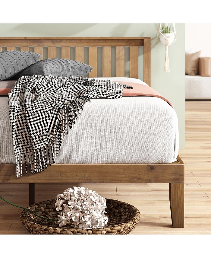 Zinus Alexia 12" Wood Platform Bed with Headboard, Rustic Pine Finish