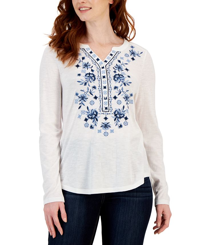 Style & Co Women's Cotton Embroidered Shirt, Created for Macy's - Macy's