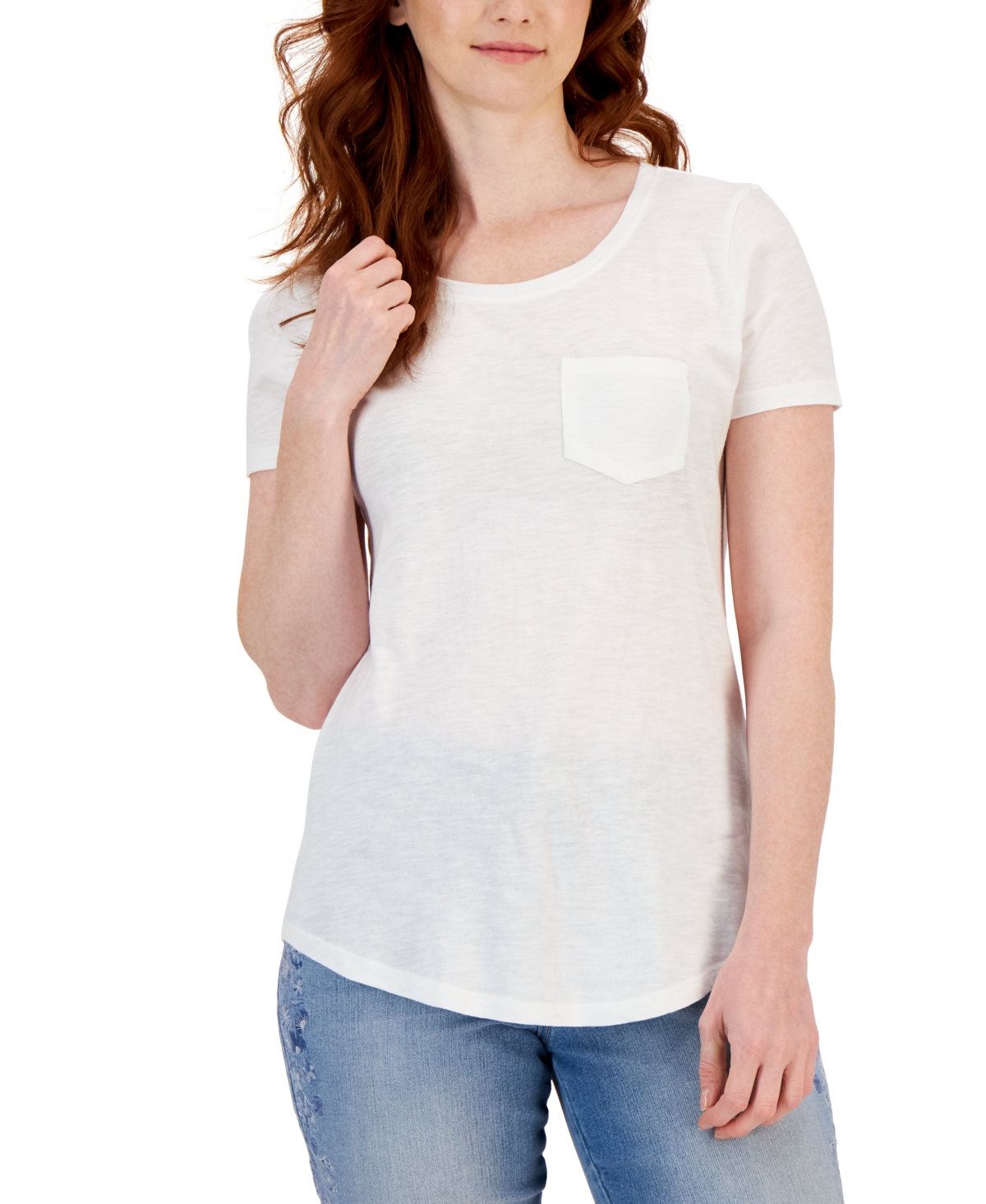Style & Co Women's Scoop-neck Short-sleeve Pocket T-shirt, Created For Macy's In Light Grey Metallic