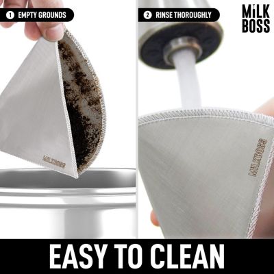 Milk Boss Pour Over Coffee Filter - Permanent Paperless Stainless Steel Reusable Coffee Filter
