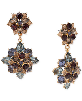 Charter Club Gold-Tone Multicolor Mixed Stone Double Cluster Drop ...
