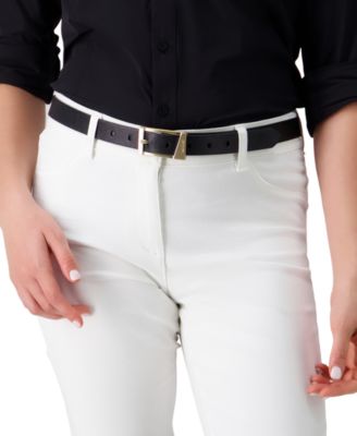 Skinny Geometric Center Bar Buckle Dress Belt