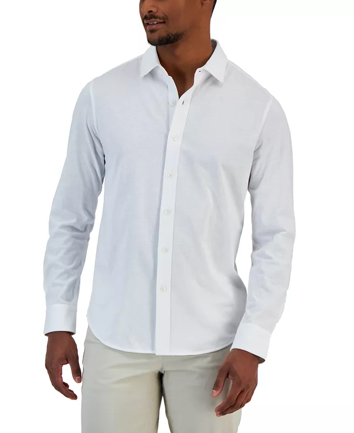 Men's Classic-Fit Heathered Jersey-Knit Button-Down Shirt - thumbnail 10