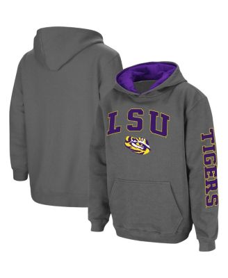 Youth Boys Charcoal LSU Tigers 2-Hit Team Pullover Hoodie