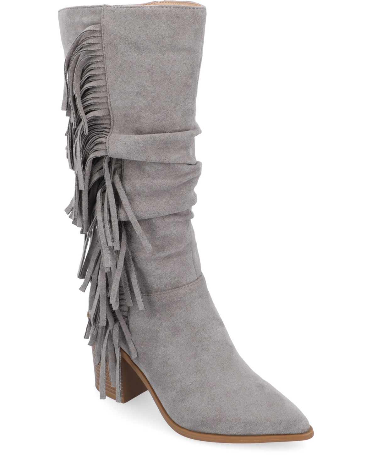 Shop Journee Collection Women's Hartly Wide Calf Western Fringe Boots In Gray