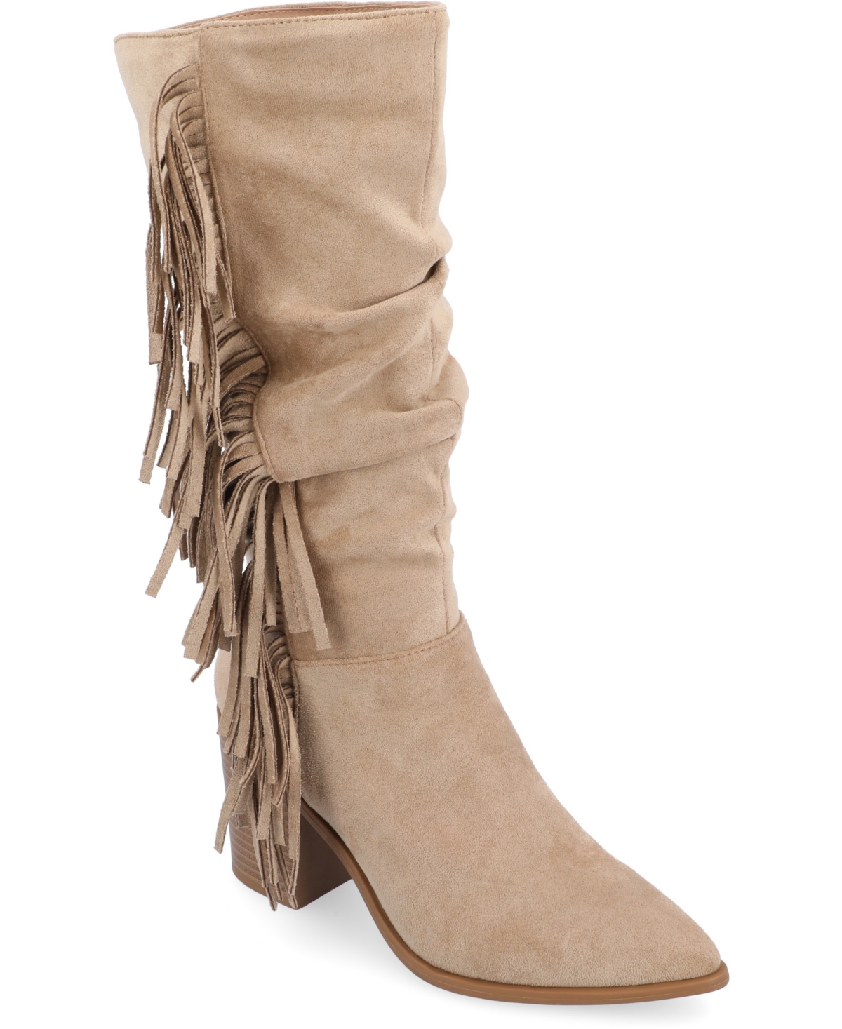 Journee Collection Women's Hartly Wide Calf Western Fringe Boots In Taupe