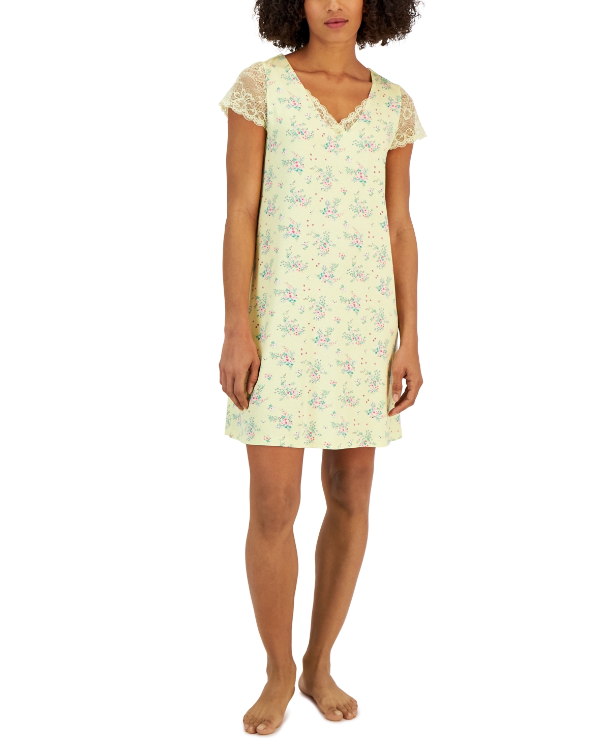 CHARTER CLUB WOMEN'S PRINTED LACE-SLEEVE CHEMISE, CREATED FOR MACY'S
