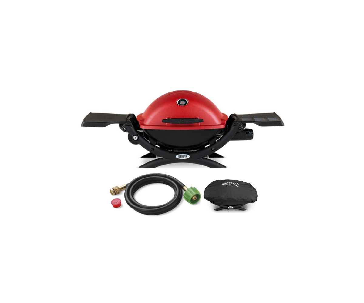 Q1200 Liquid Propane Grill Red With Adapter Hose And Grill Cover - Red