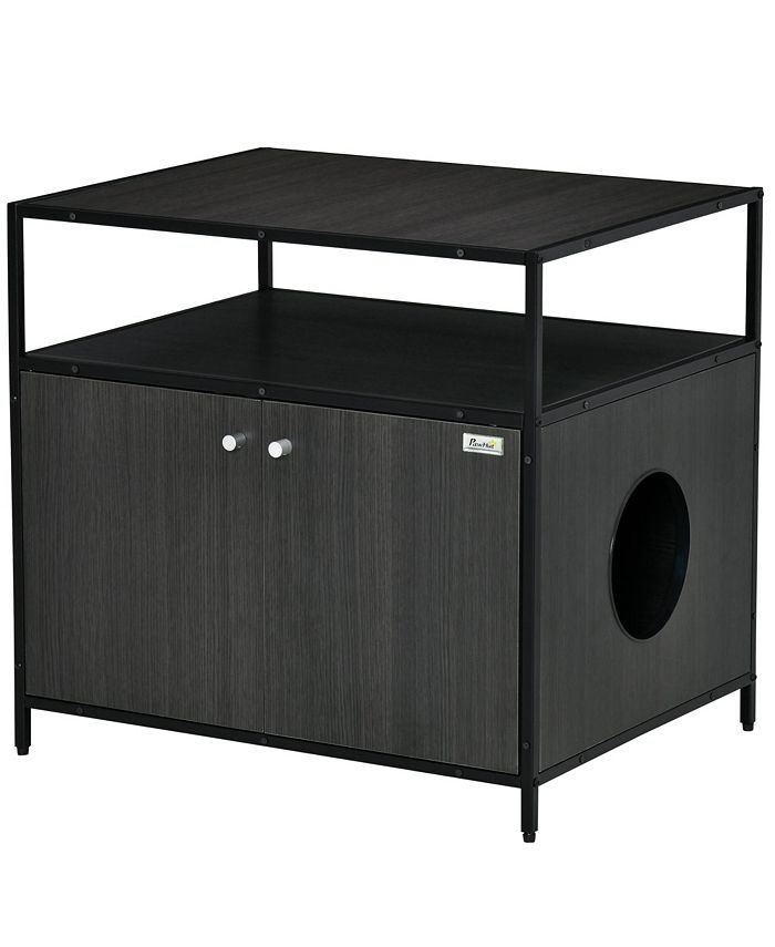 PawHut Pet Cat Litter Box w/ Easyentry Wide Surface Adjustable Shelves