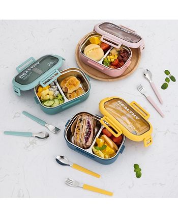 Lille Home 28OZ Compartment Bento Lunch Box With Lunch Bag And Cutlery ...