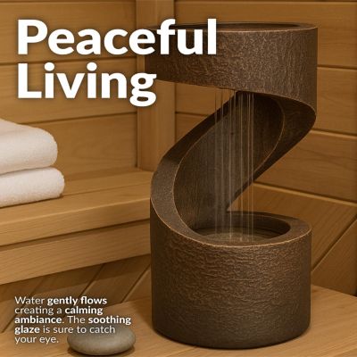 Indoor Contemporary Decorative Polyresin Winding Showers Tabletop Water Fountain with LED Lights - 14"