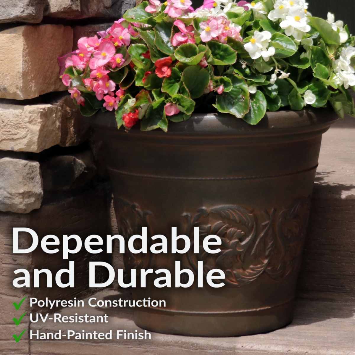 Sunnydaze Decor Arabella Polyresin Planter with Uv-Resistance - Rust