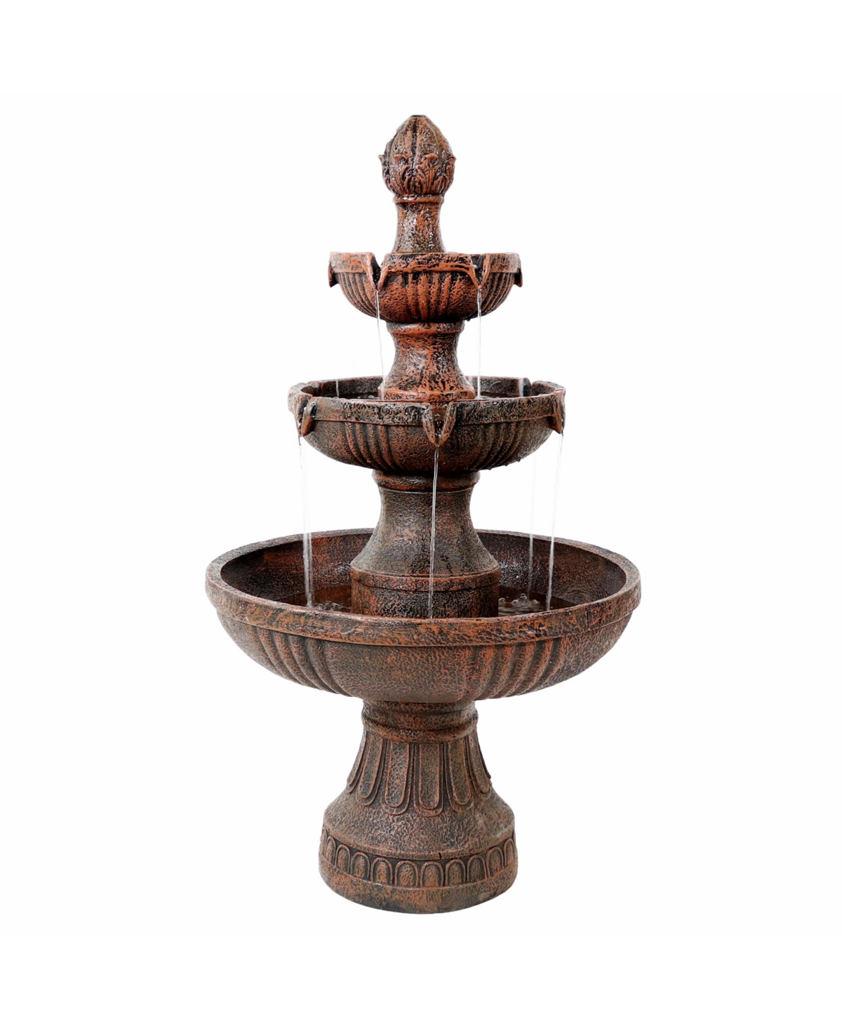 Flower Blossom Resin Outdoor 3-Tier Fountain - Brown - Brown