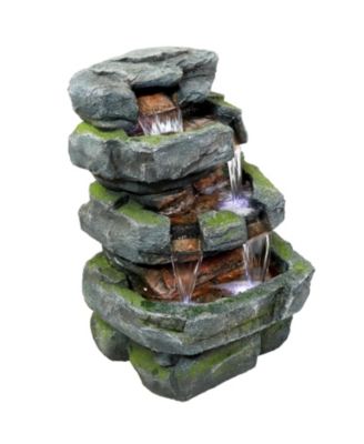 24"H Electric Polyresin and Fiberglass Tiered Stone Waterfall Outdoor Water Fountain with LED Lights