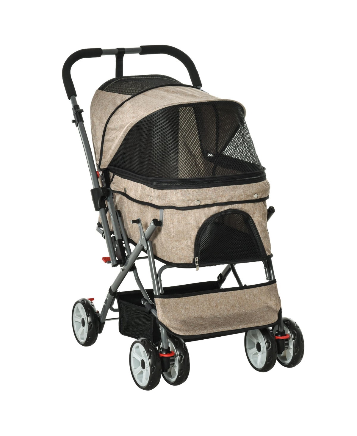 Small Travel Pet Stroller Easy Fold Jogger Pushchair Wheel Canopy - Brown