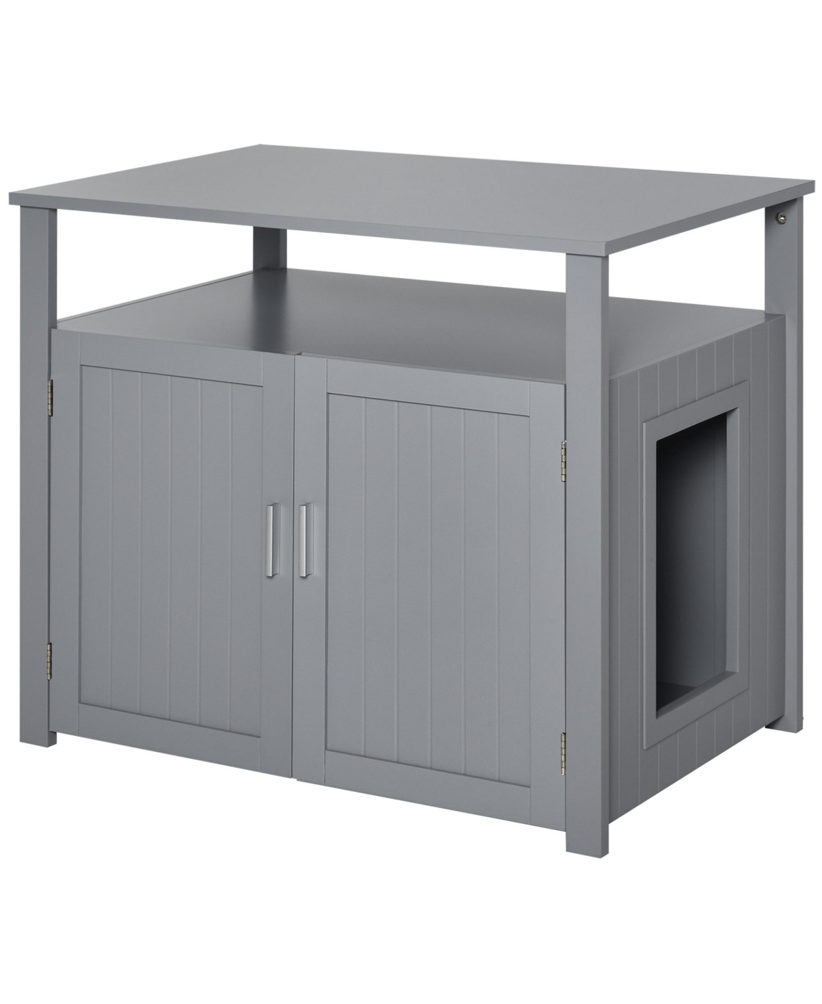 Tabletop Side Table Cat Box Fixture w/ Magnetic Closing Door, Grey - Grey