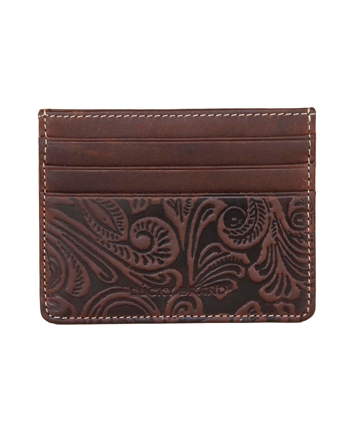 Men's Western Embossed Leather Card Case - Brown
