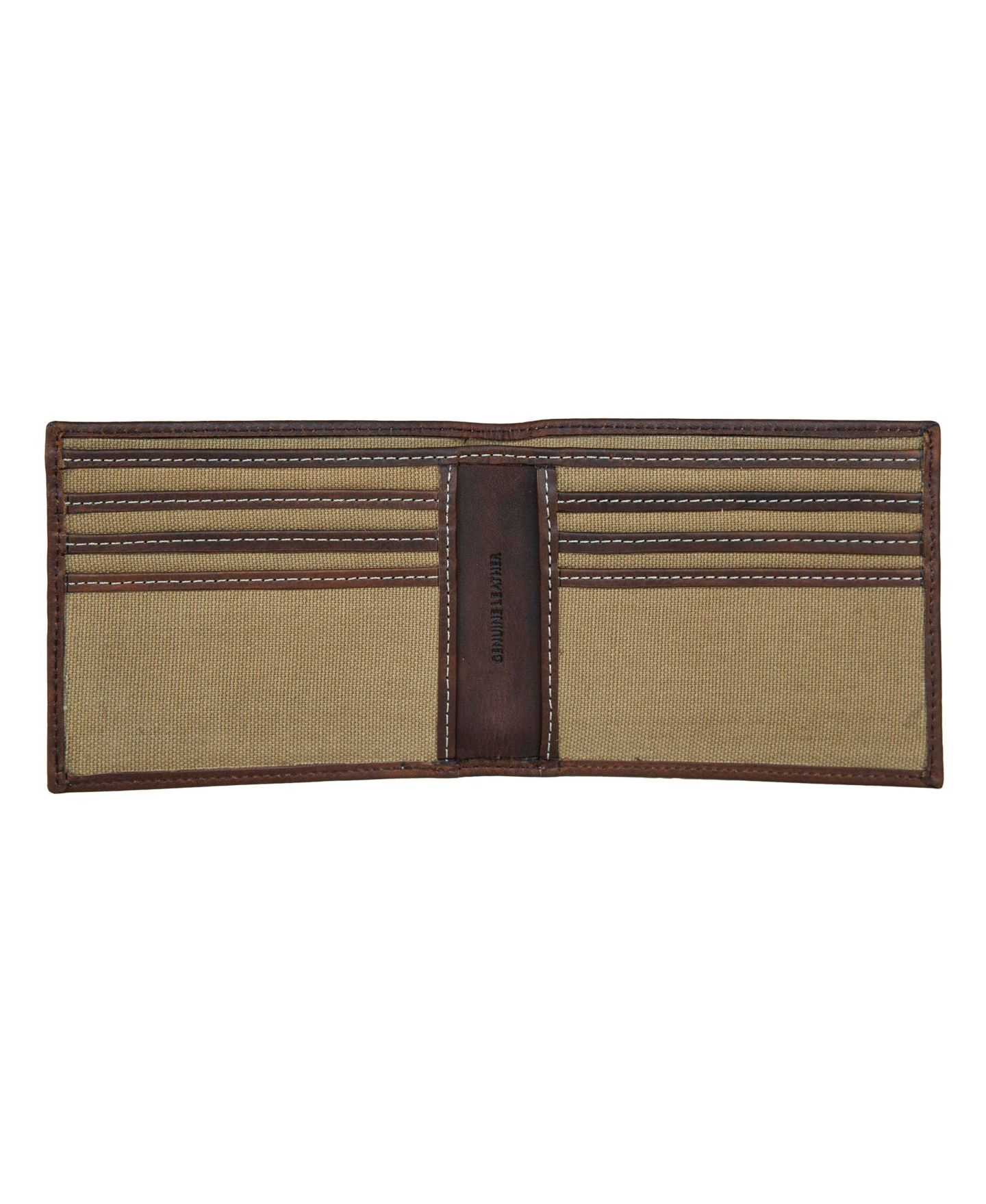 Мужской кошелёк Lucky Brand Canvas with Leather Trim Bifold Wallet, цвет: Хаки — фото 3