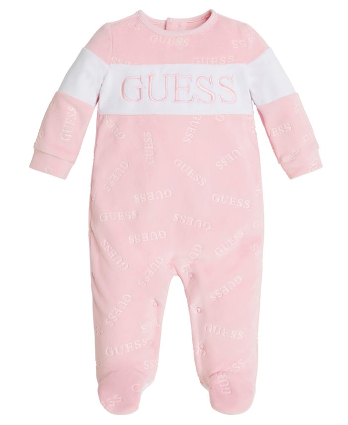 GUESS Baby Girls Soft Chenille Embroidered Logo Footie Coverall - Macy's