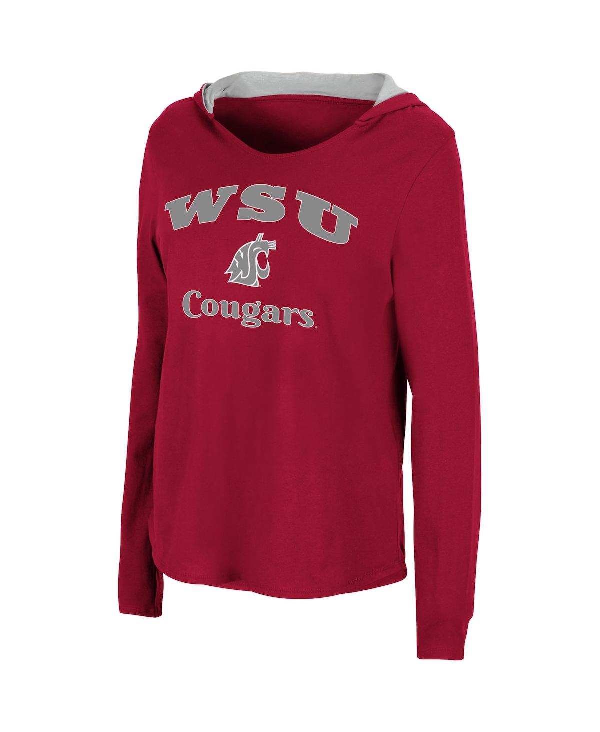 Shop Colosseum Women's  Crimson Washington State Cougars Catalina Hoodie Long Sleeve T-shirt