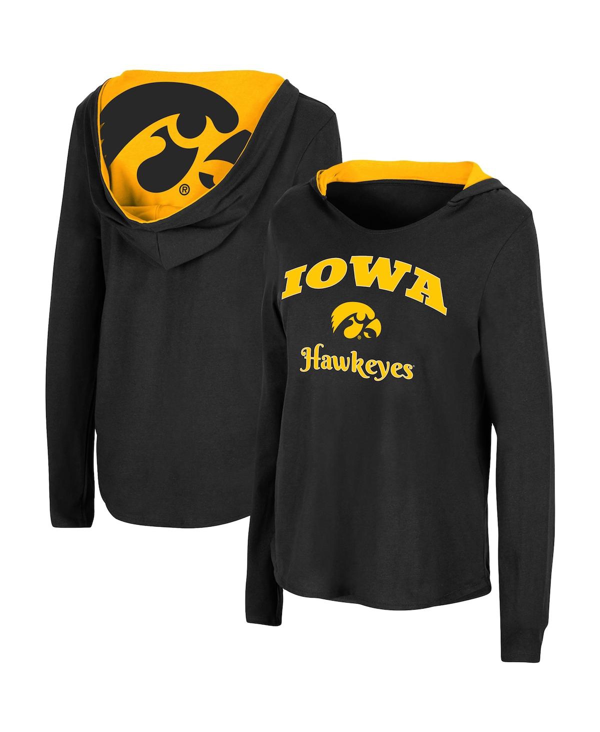 Colosseum Women's  Black Iowa Hawkeyes Catalina Hoodie Long Sleeve T-shirt In Black