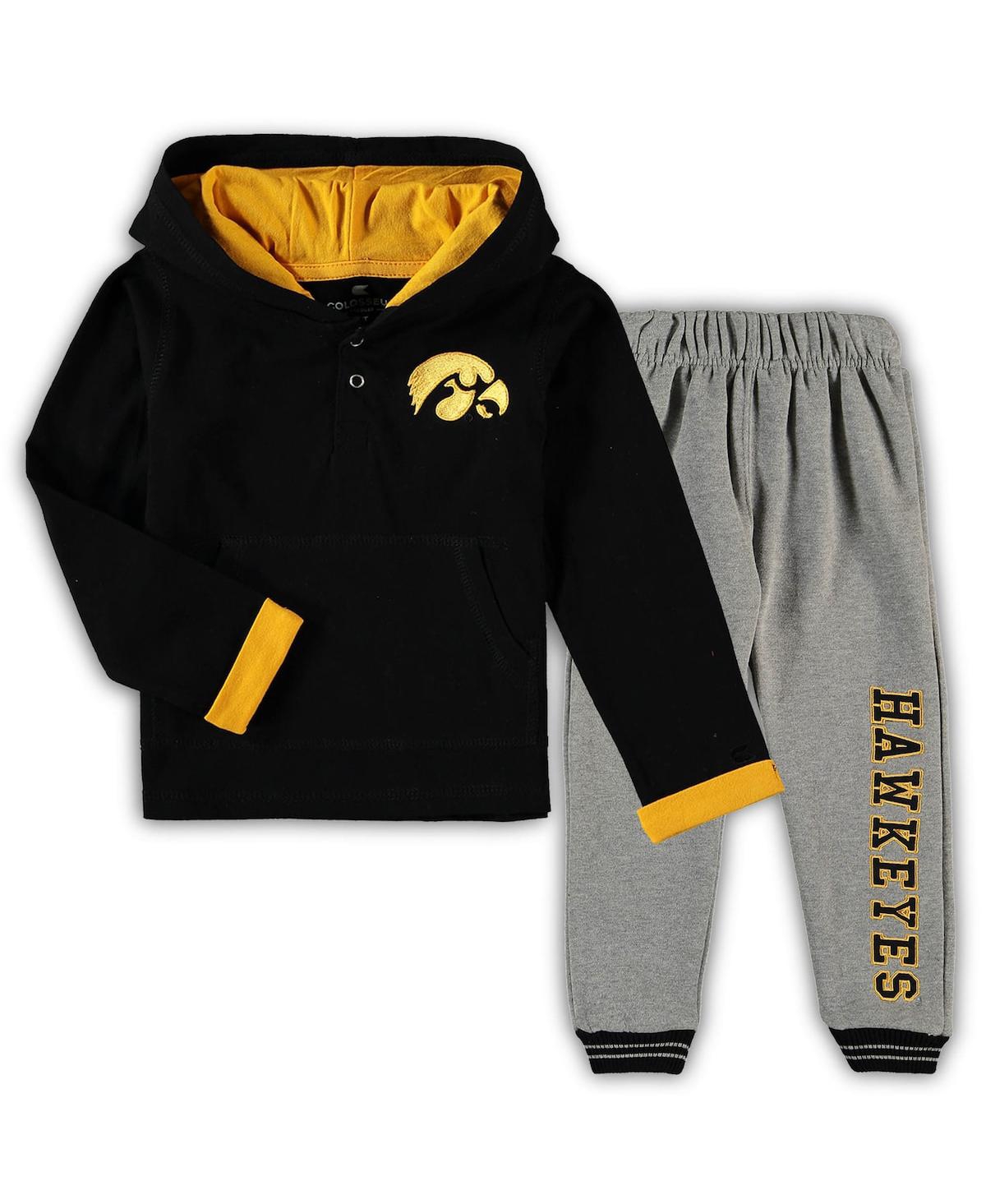 Colosseum Babies' Toddler Boys  Black, Heathered Gray Iowa Hawkeyes Poppies Hoodie And Sweatpants Set In Black,heathered Gray