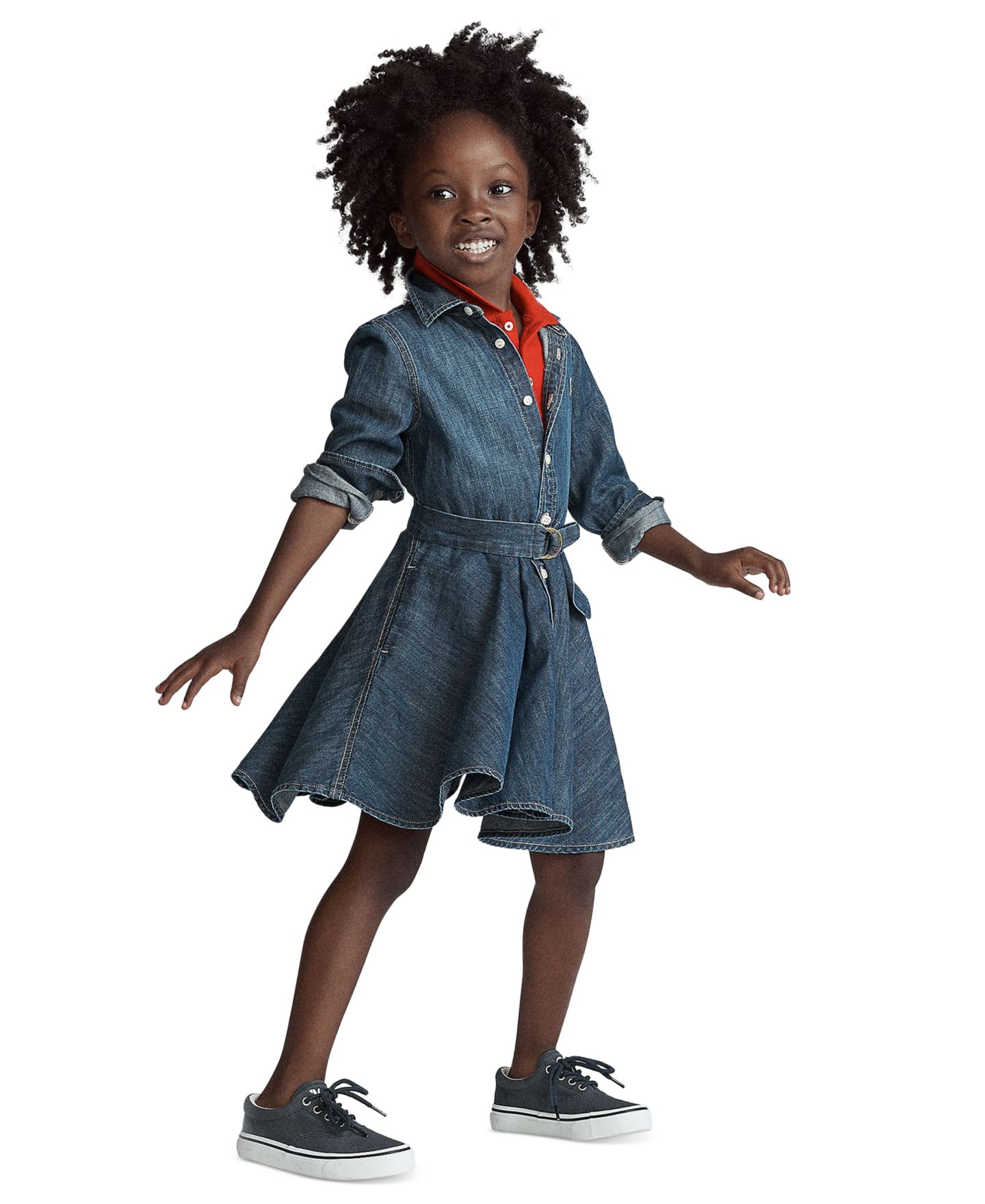 Платье Polo Ralph Lauren Belted Cotton Chino Shirtdress для девочек, цвет: Индиго — фото 7
