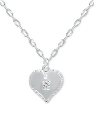Cubic Zirconia Polished Heart Paperclip Link Pendant Necklace, 16" + 2" extender