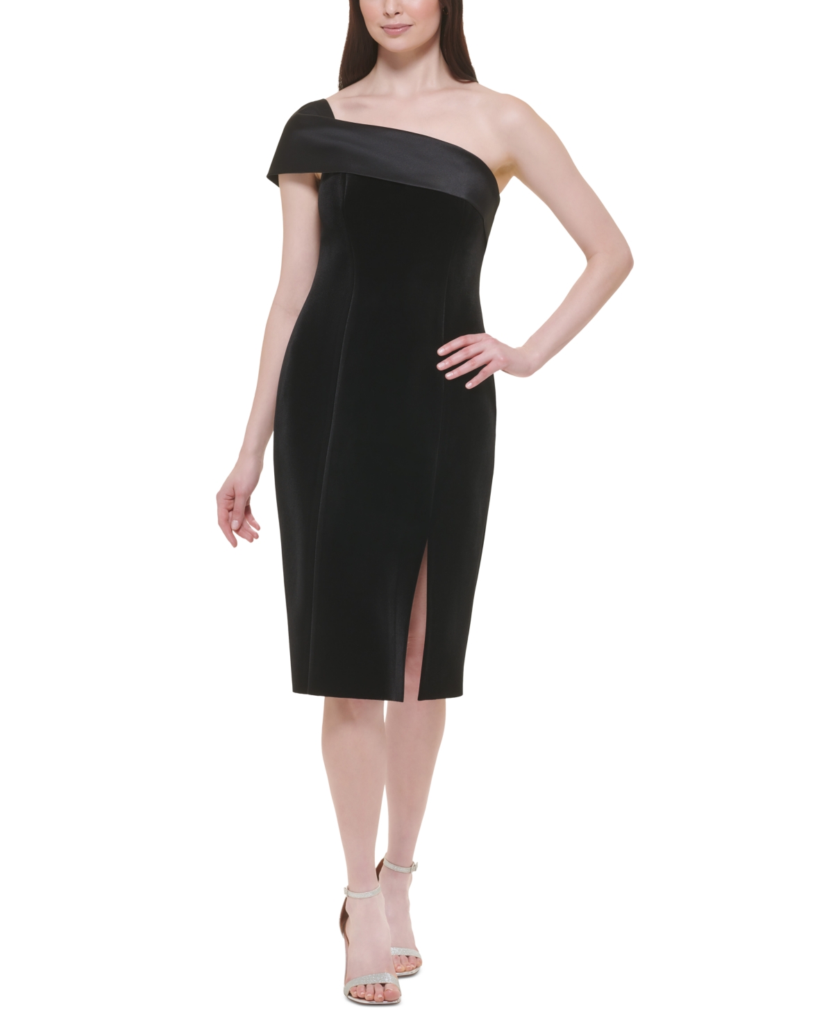UPC 191899745520 product image for Eliza J Women's Velvet One-Shoulder Midi Dress | upcitemdb.com