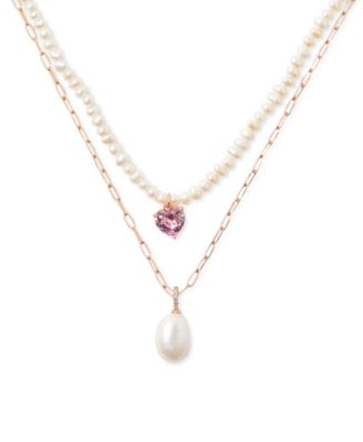 kate spade new york Rose Tone Cubic Zirconia Imitation Pearl Layered Pendant Necklace 17 3 extender Macy s