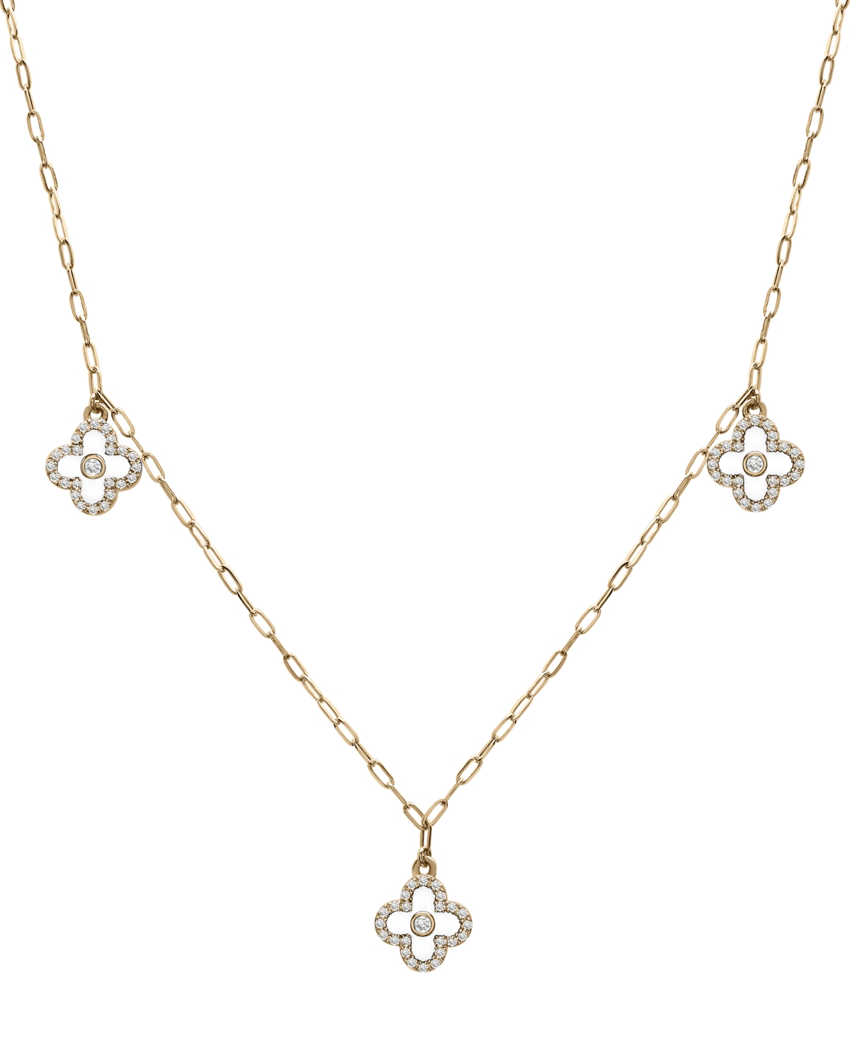 Diamond & Enamel Quatrefoil Dangle 18" Collar Necklace (1/4 ct. t.w.) in 10k Gold, Created for Macy's - K Yellow Gold
