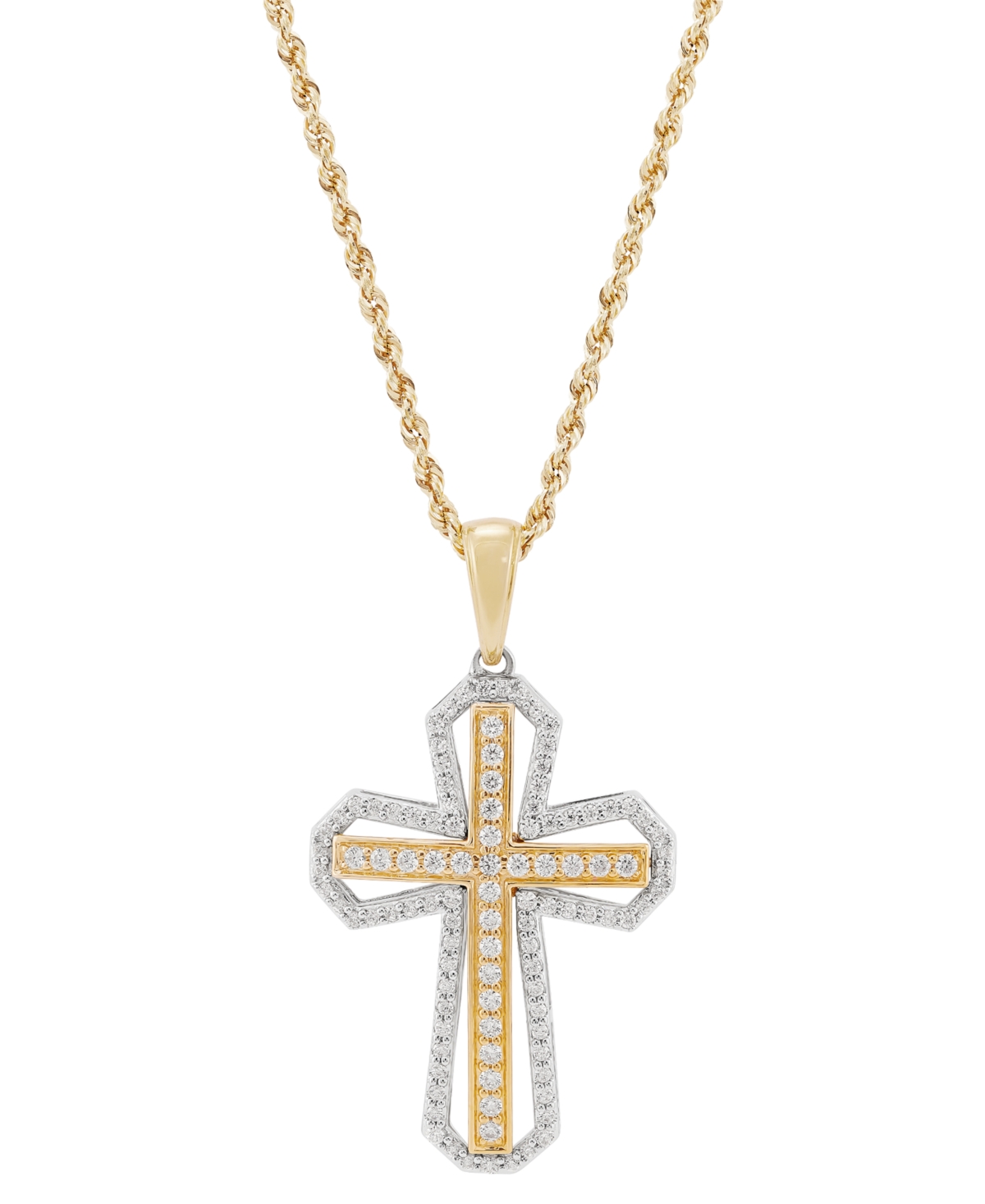 Men's Lab Grown Diamond Cross 22" Pendant Necklace (1 ct. t.w.) in 14k Two-Tone Gold - Gold