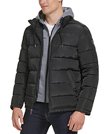 Men's Puffer Jacket with Attached Bib and Hood