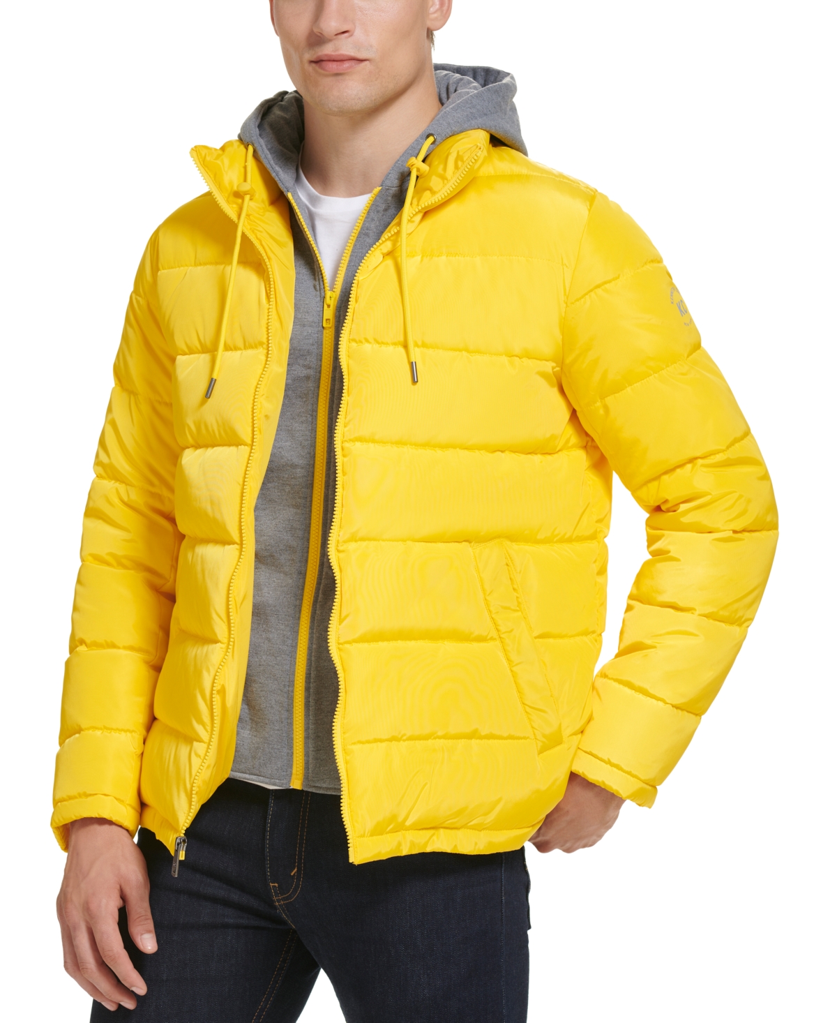 Kenneth Cole Men s Puffer Jacket With Attached Bib And Hood In Med Yellow ModeSens