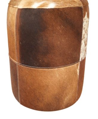 Leather Handmade Stool with Patchwork Pattern, 16" x 16" x 16"