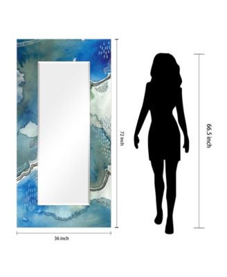'Subtle Blues' Rectangular On Free Floating Printed Tempered Art Glass Beveled Mirror, 72" x 36"