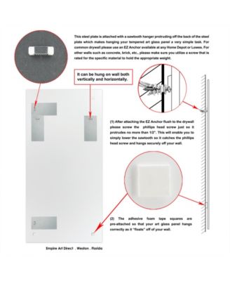'Ebony' Rectangular On Free Floating Printed Tempered Art Glass Beveled Mirror, 72" x 36"