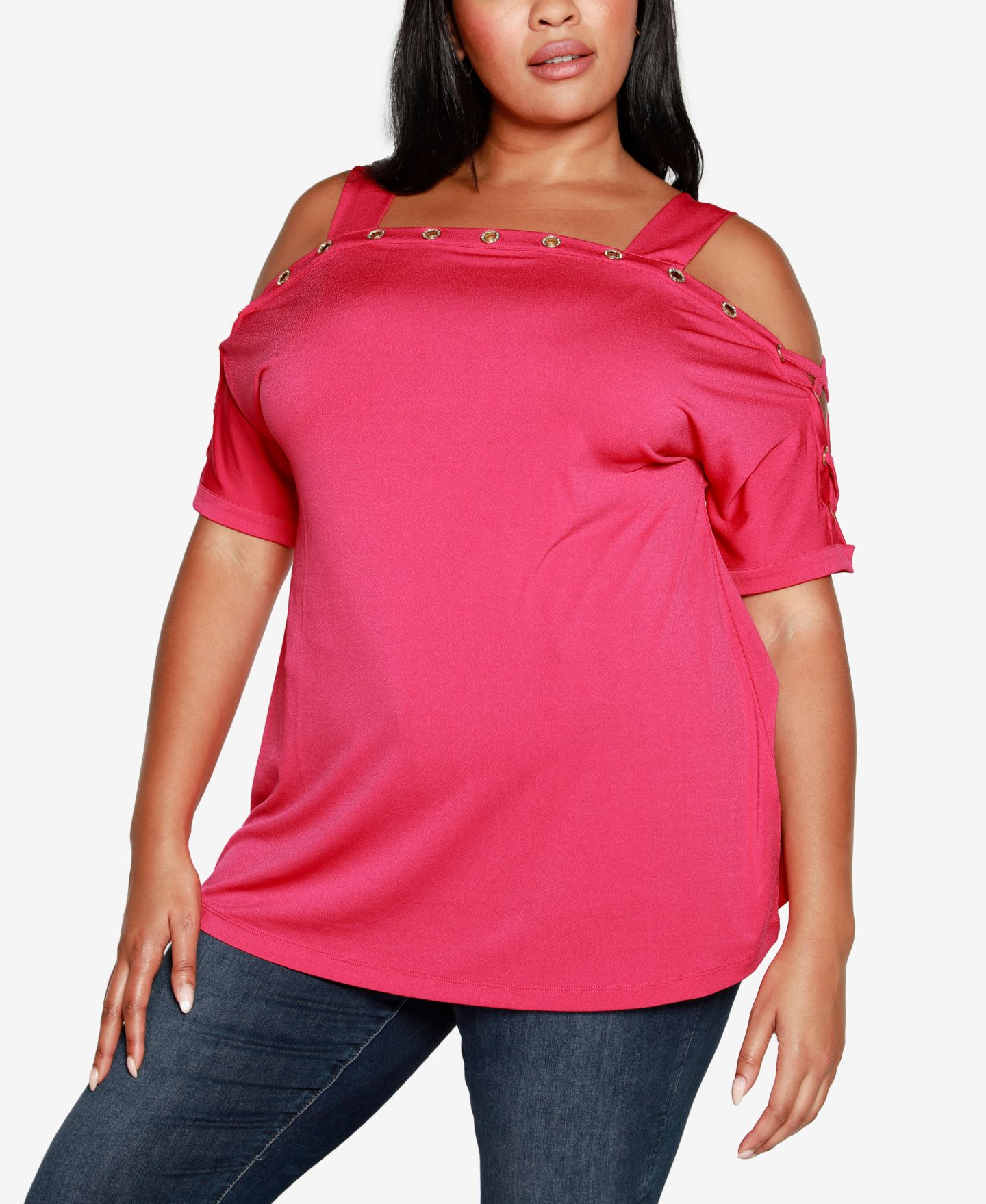 Женский топ Belldini Plus Size Cold Shoulder, цвет: Azalea — фото 1
