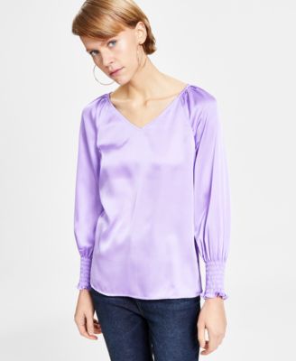 Bar III - Women's Long-Sleeve V-Neck Blouse