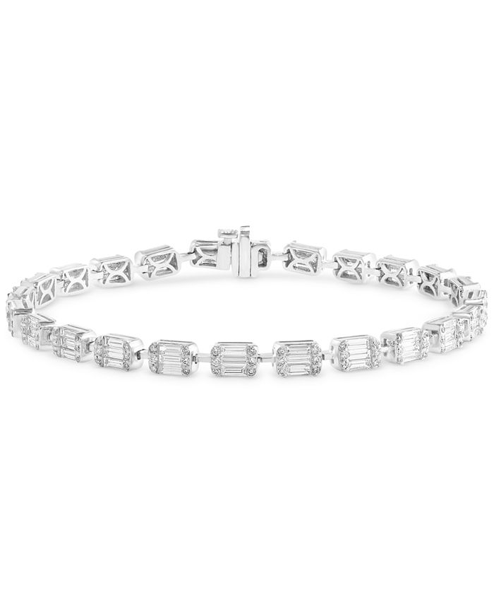 EFFY Collection EFFY® Diamond Baguette & Round Cluster Tennis Bracelet (35/8 ct. t.w.) in 14k