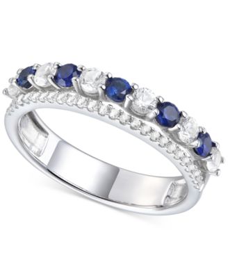 Lab-Grown Emerald (1/3 ct. t.w.) & Lab-Grown White Sapphire (5/8 ct. t.w.) Stack Band in Sterling Silver (Also in Lab-Grown Ruby & Lab-Grown Sapphire)