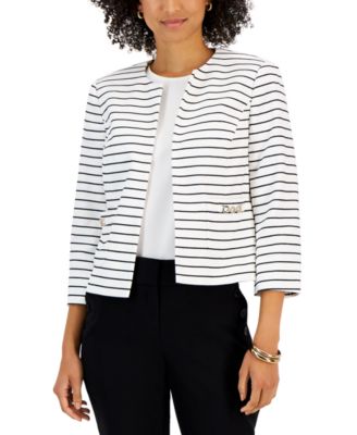 Kasper - Petite Collarless Striped Open-Front Jacket