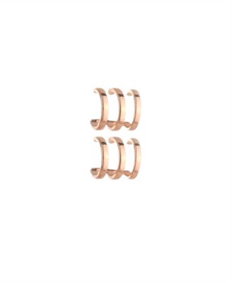 Crystal Stones with Gold-Tone Ear Cuff, Crawler and Hoop trio Earrings Set, 6 pieces