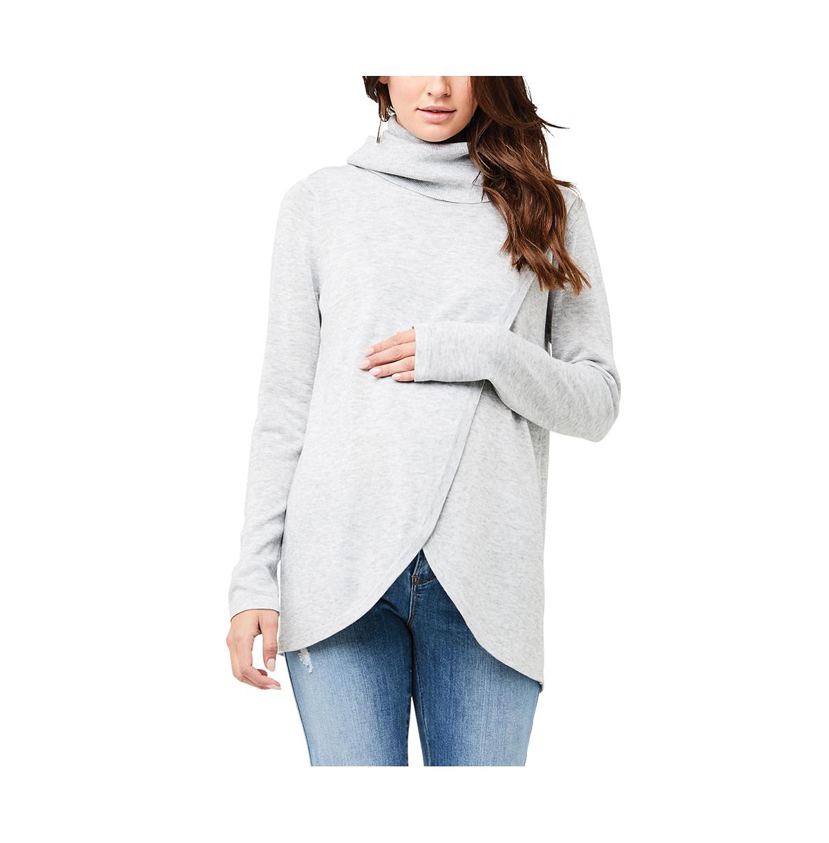 Maternity Cowl Neck Nursing Knit - Silver Marle