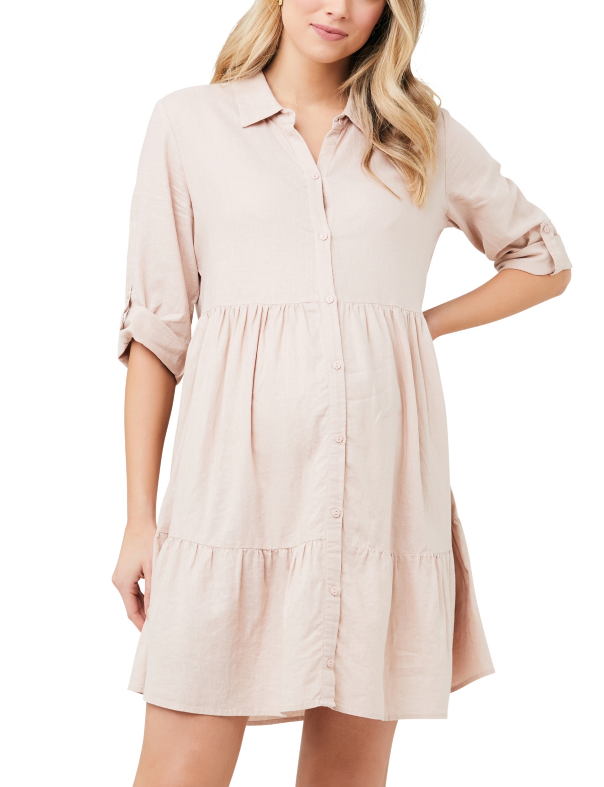 Maternity Adel Button Through Dress - Peachy Pink