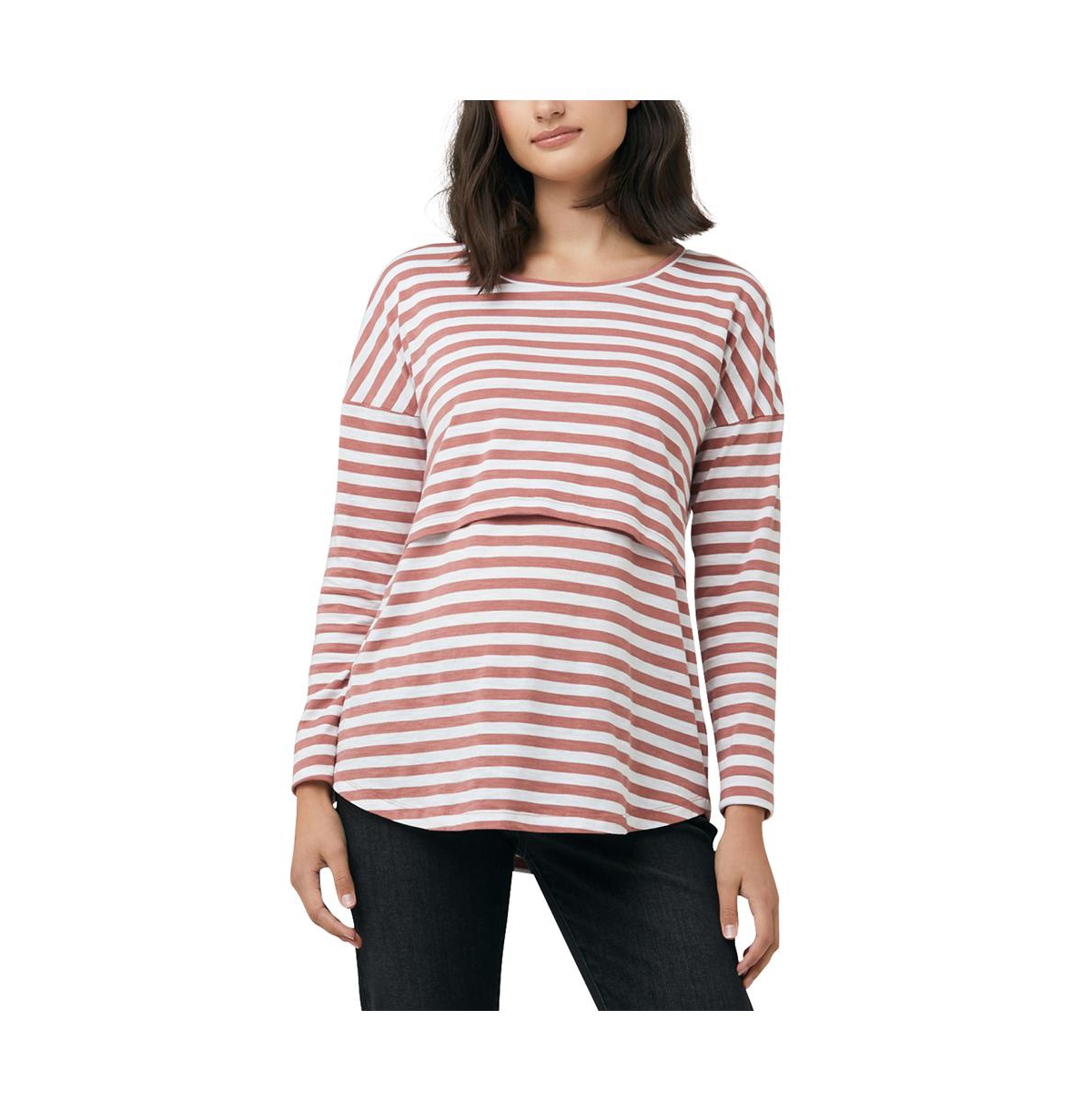 Ripe Maternity Maternity Lionel Long Sleeve St Nursing Tee Blush / White In Blush