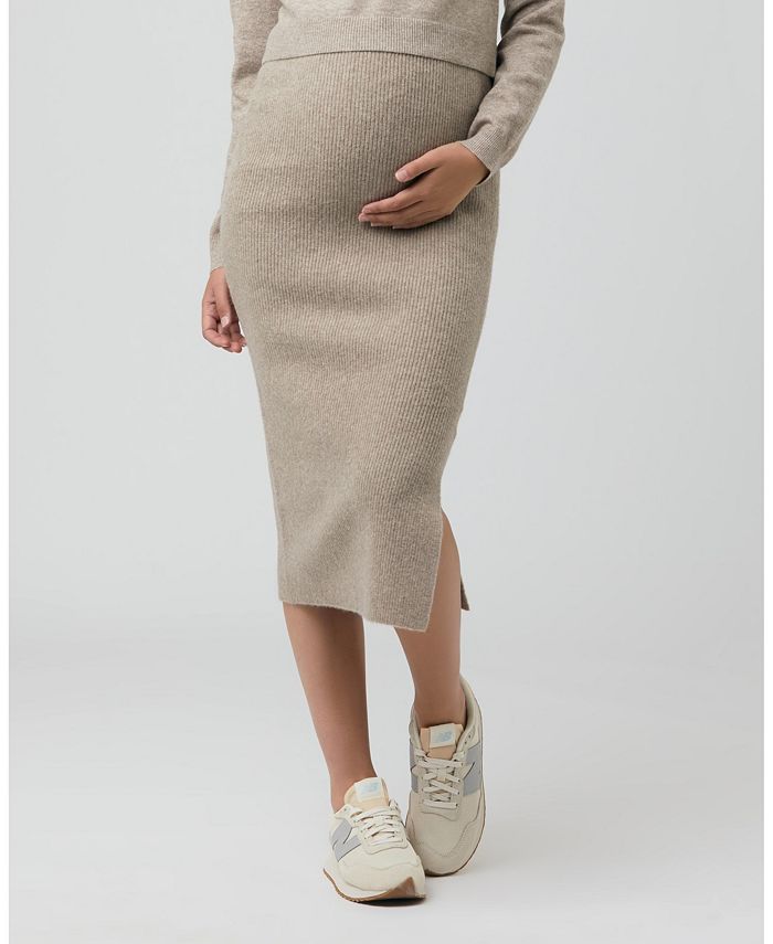 Ripe Maternity Maternity Dani Knit Midi Skirt with Split Latte