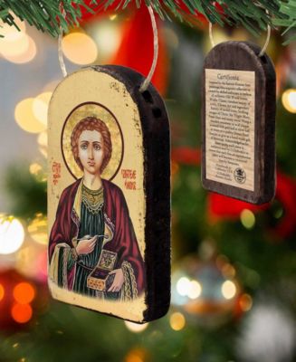 Saint Panteleimon Wooden Greek Christian Orthodox Icon Ornament