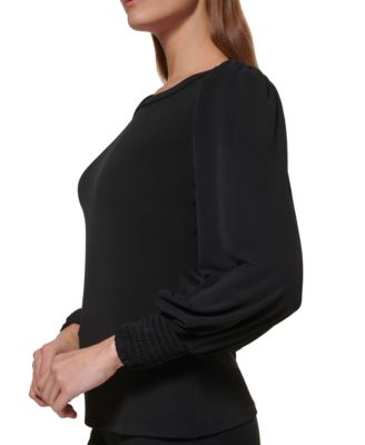 Petite Crewneck Long-Balloon-Sleeve Top
