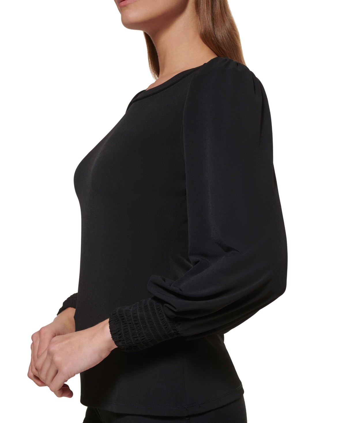 DKNY PETITE CREWNECK LONG-BALLOON-SLEEVE TOP